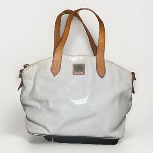 Dooney & Bourke Patent Leather Kirby Ruby Satchel Shoulder Bag White and Tan